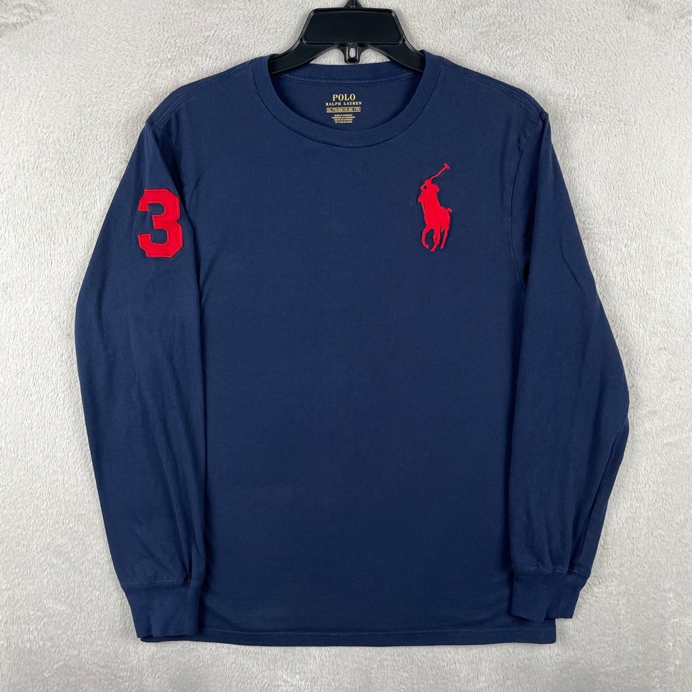 Polo Ralph Lauren T Shirt Boys XL (Fits Mens Medium) Blue Big Pony Long Sleeve